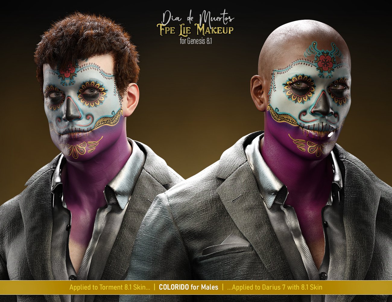 FPE Dia de los Muertos LIE Makeup for Genesis 8.1 FPE Dia de los Muertos LIE Makeup for Genesis 8.1 by: FenixPhoenixEsid, 3D Models by Daz 3D