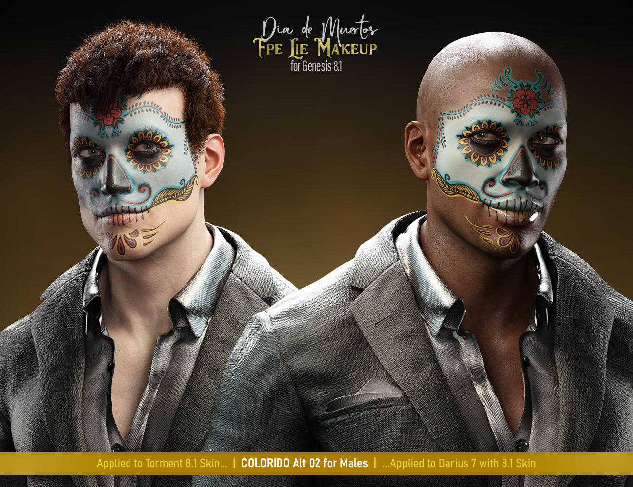 FPE Dia de los Muertos LIE Makeup for Genesis 8.1 by: FenixPhoenixEsid, 3D Models by Daz 3D