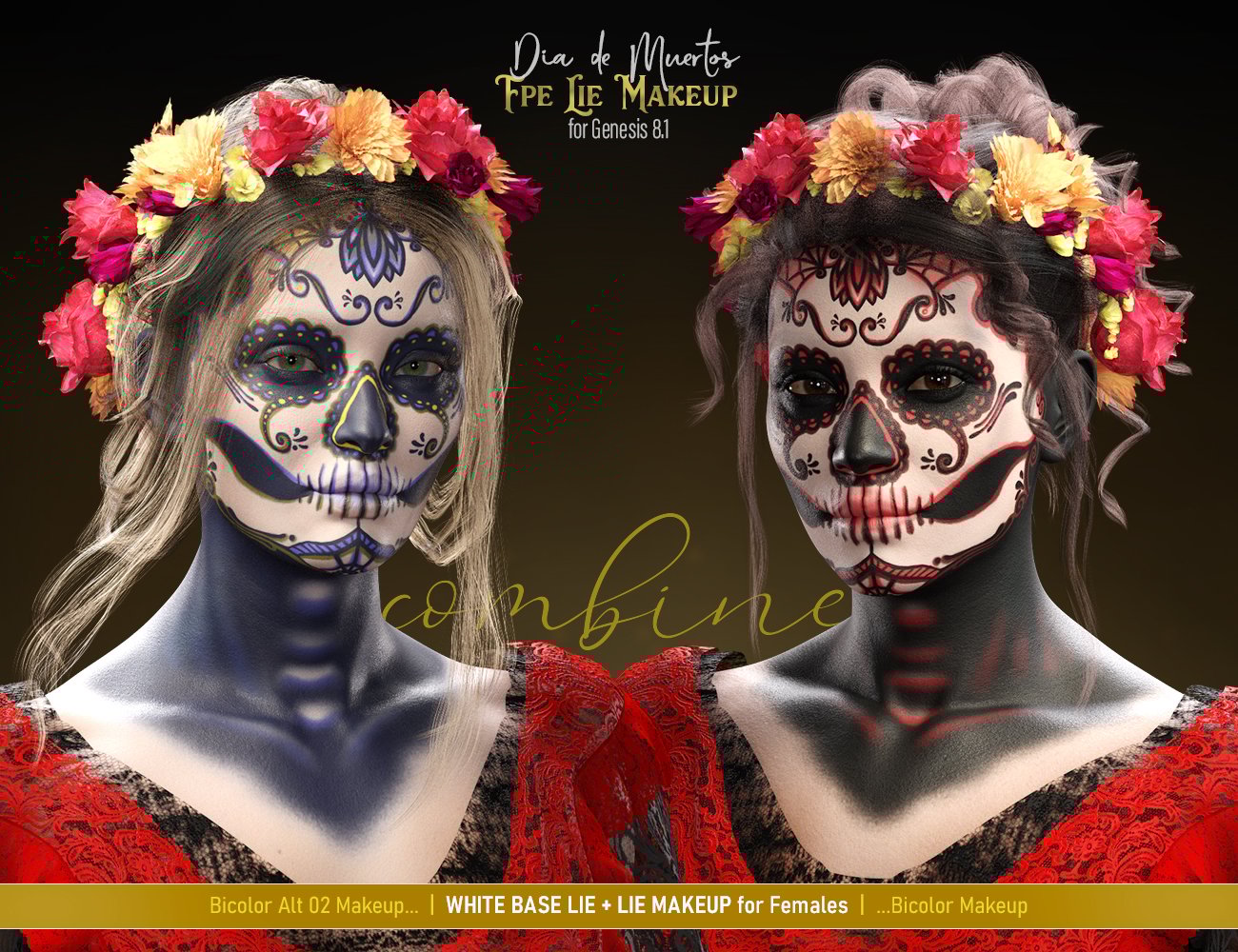FPE Dia de los Muertos LIE Makeup for Genesis 8.1 FPE Dia de los Muertos LIE Makeup for Genesis 8.1 by: FenixPhoenixEsid, 3D Models by Daz 3D
