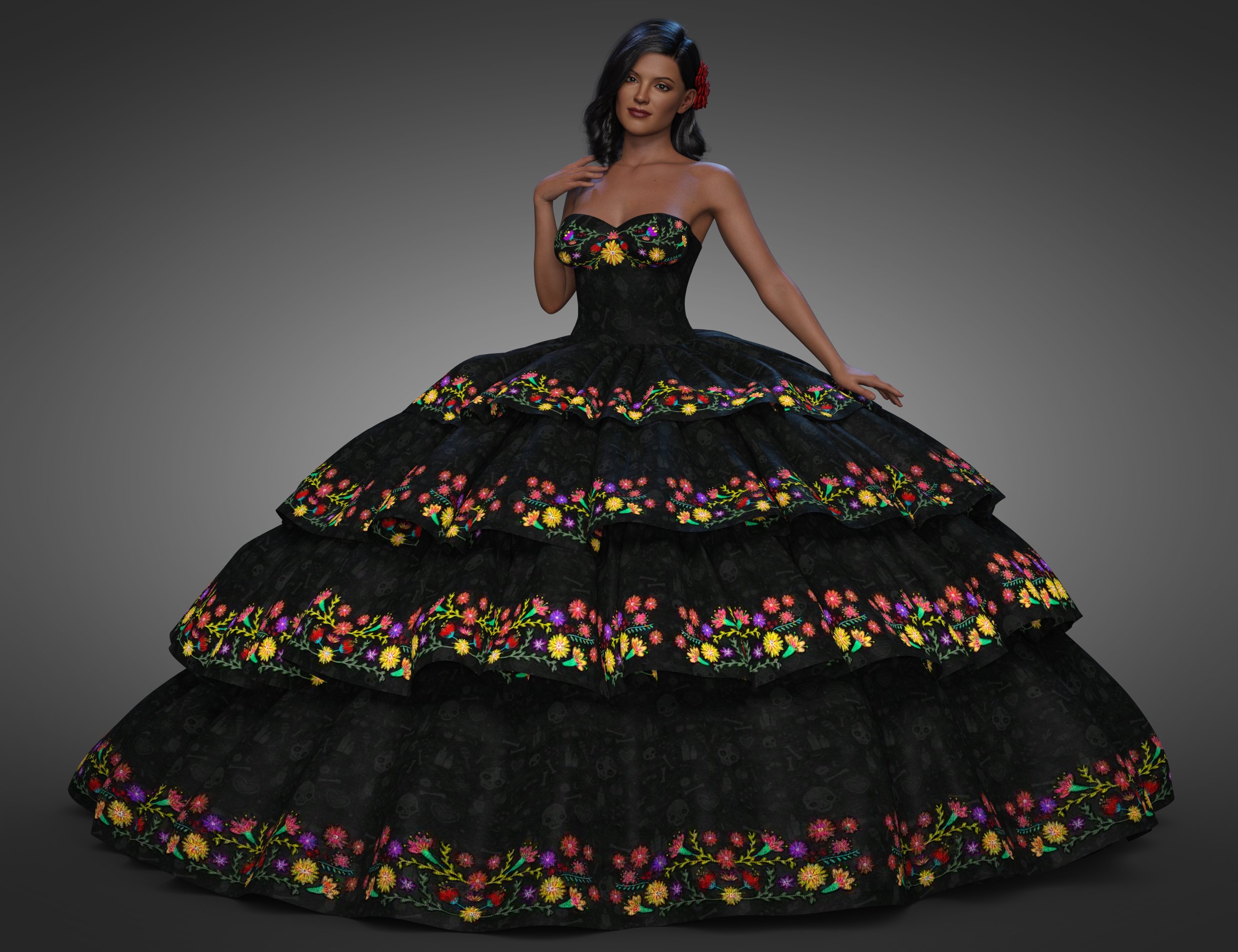 dForce Fiesta Dress for Genesis 8 and 8.1 Females by: MadaAnna Benjamin, 3D Models by Daz 3D