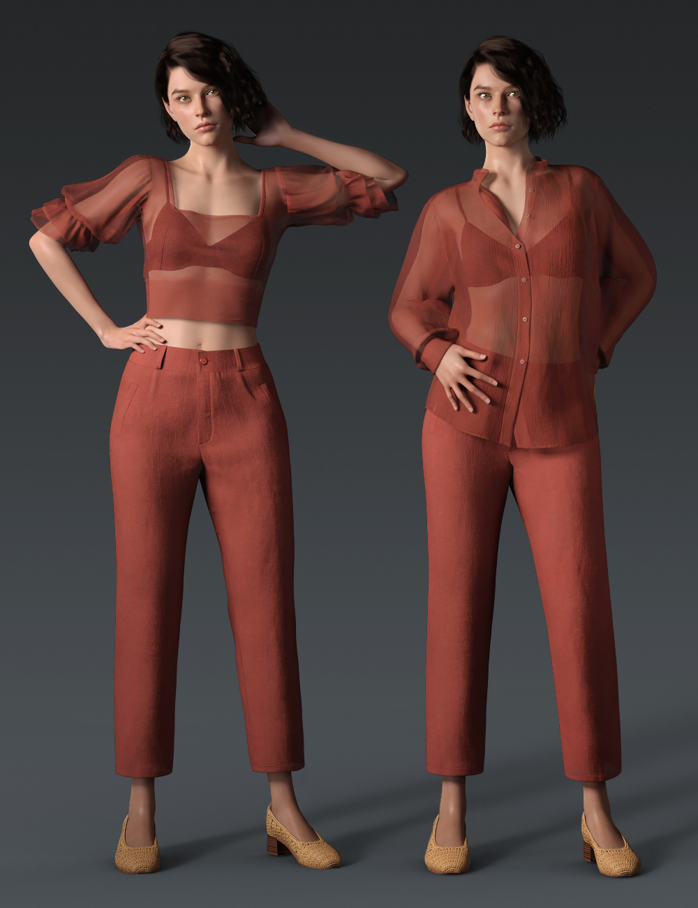 dForce Crisp Linen Outfit for Genesis 8 and 8.1 Females by: WindField, 3D Models by Daz 3D