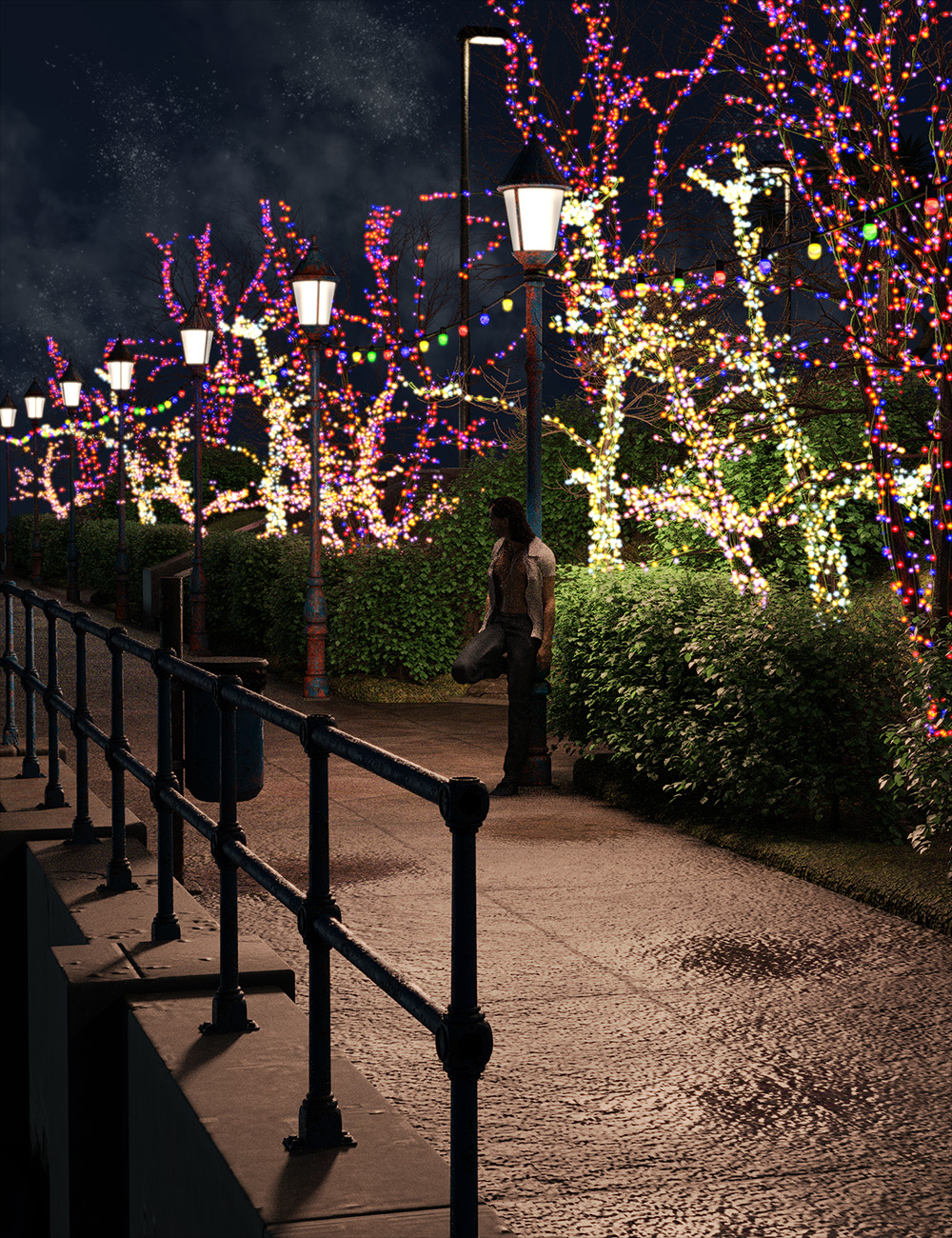 Lit Trees - Trees with Fairy Lights for Iray by: MartinJFrost, 3D Models by Daz 3D
