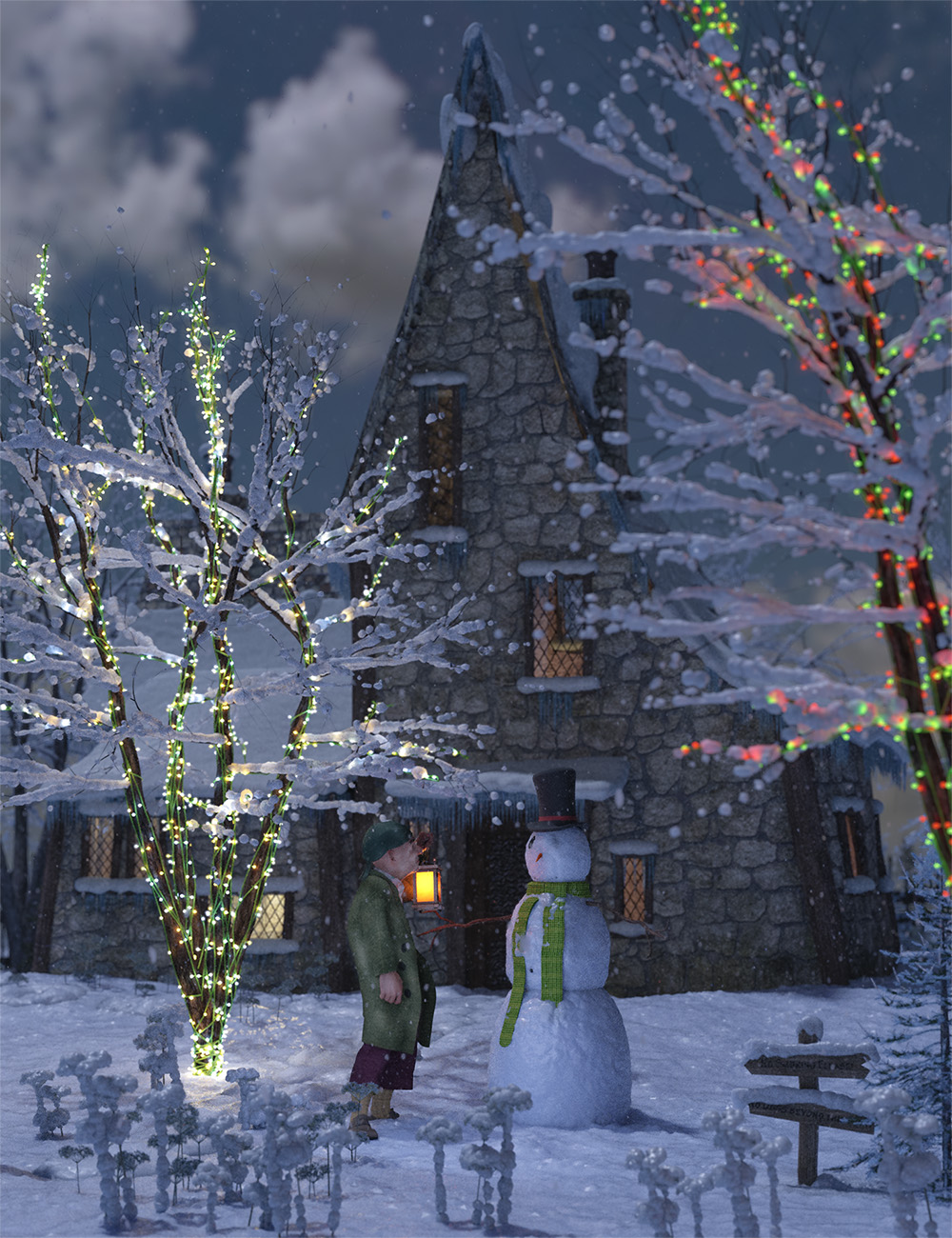 Lit Trees - Trees with Fairy Lights for Iray by: MartinJFrost, 3D Models by Daz 3D
