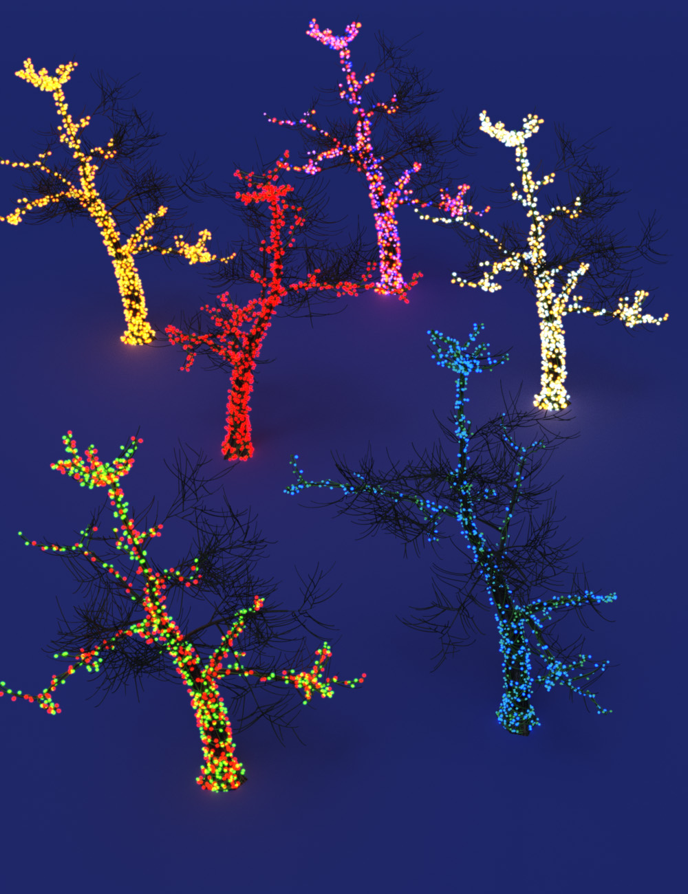 Lit Trees - Trees with Fairy Lights for Iray Lit Trees - Trees with Fairy Lights for Iray by: MartinJFrost, 3D Models by Daz 3D