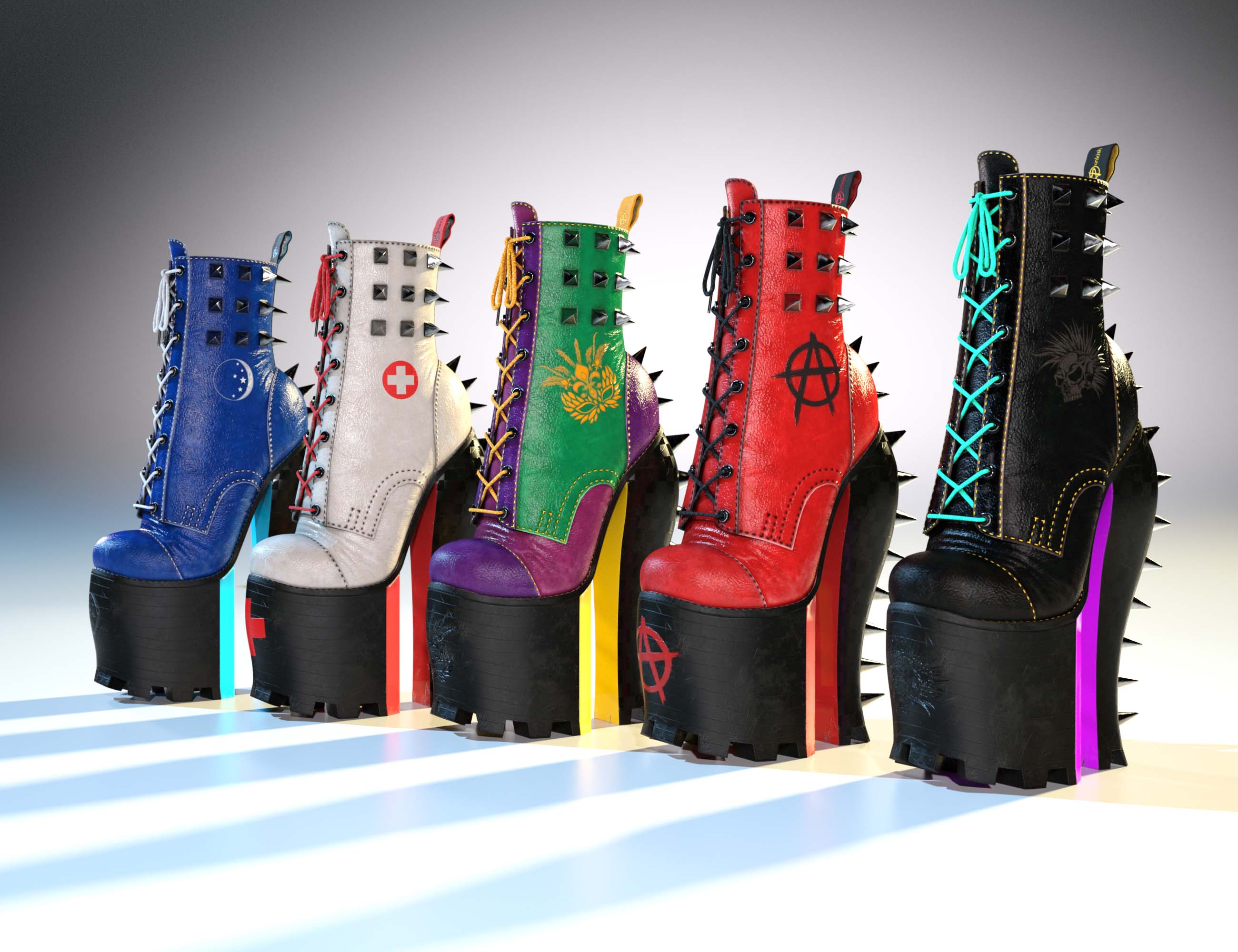 Mohawk Boots for Genesis 8 and 8.1 Females by: Punkish, 3D Models by Daz 3D