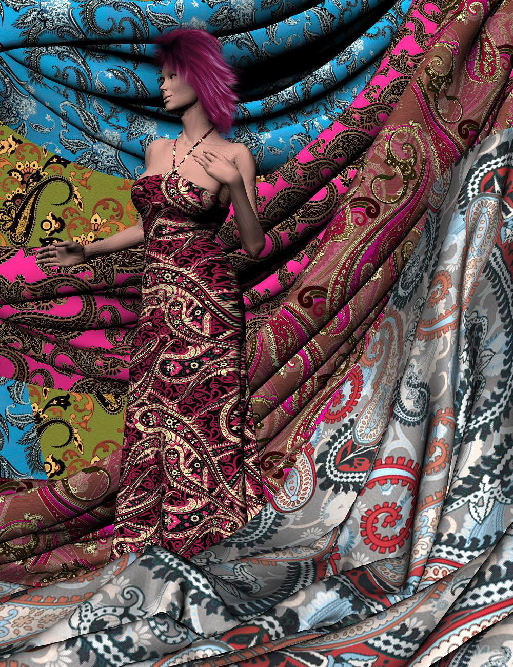 Paisley Fashion Fabric Merchant Resource by: RajRaja, 3D Models by Daz 3D