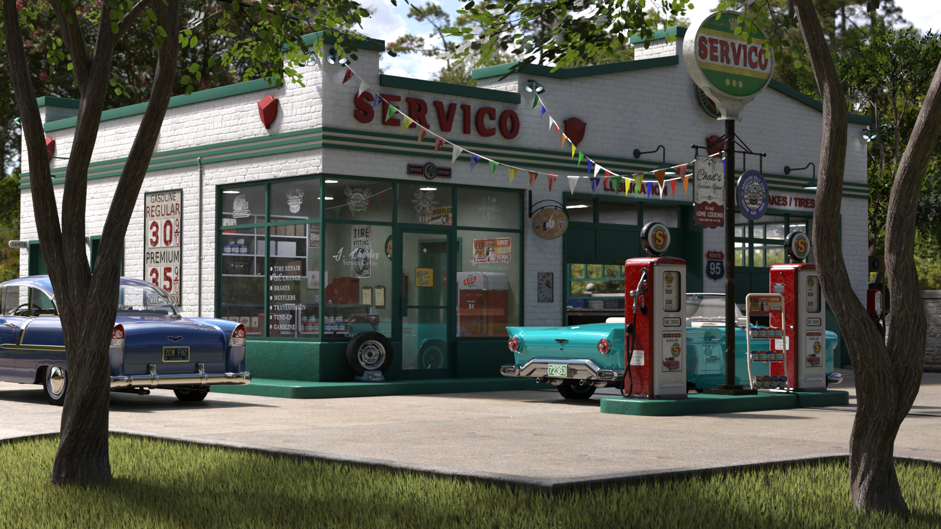 Servico Vintage Gas Station by: SloshWerks, 3D Models by Daz 3D