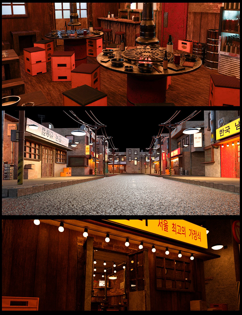 Korean Street, KBBQ Restaurant, and Poses by: Matari3D, 3D Models by Daz 3D
