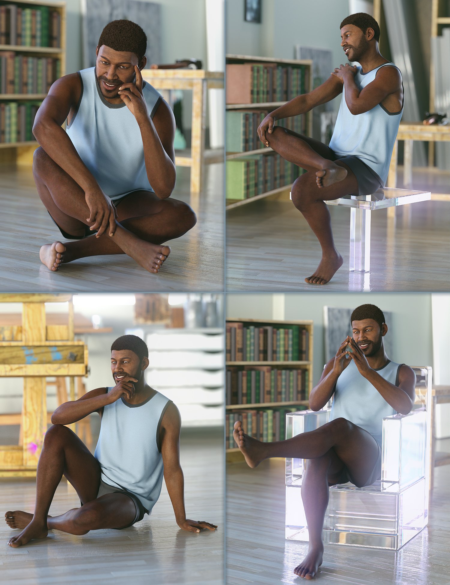 Seated Model Poses for Genesis 8 Male by: Devon, 3D Models by Daz 3D