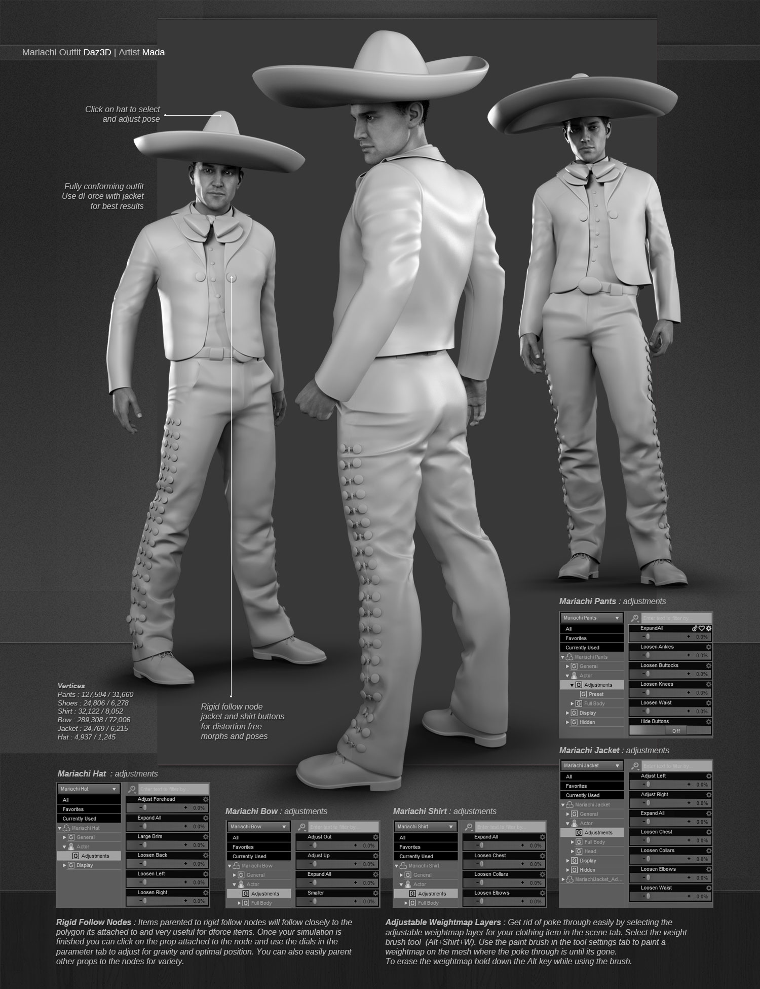 Mariachi Outfit for Genesis 8 and 8.1 Males by: MadaAnna Benjamin, 3D Models by Daz 3D