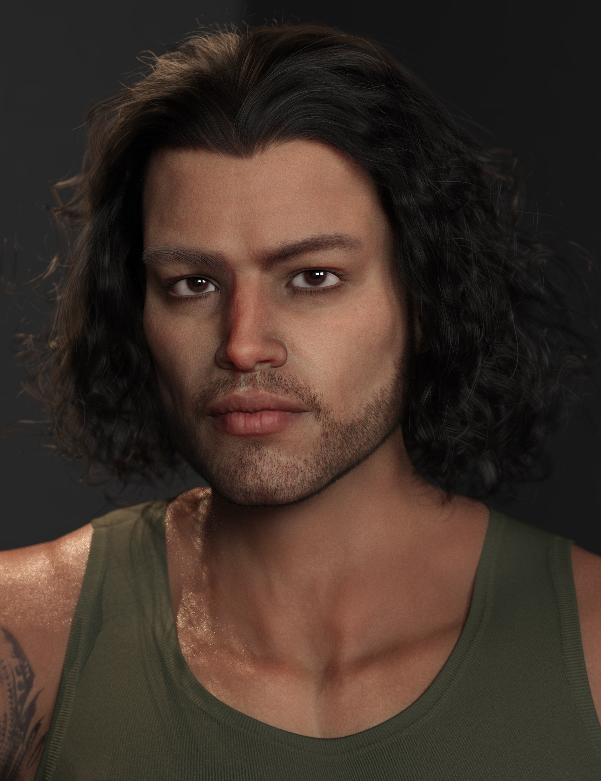 Curly Swept Style Hair for Genesis 8 and Genesis 8.1 Males by: outoftouch, 3D Models by Daz 3D