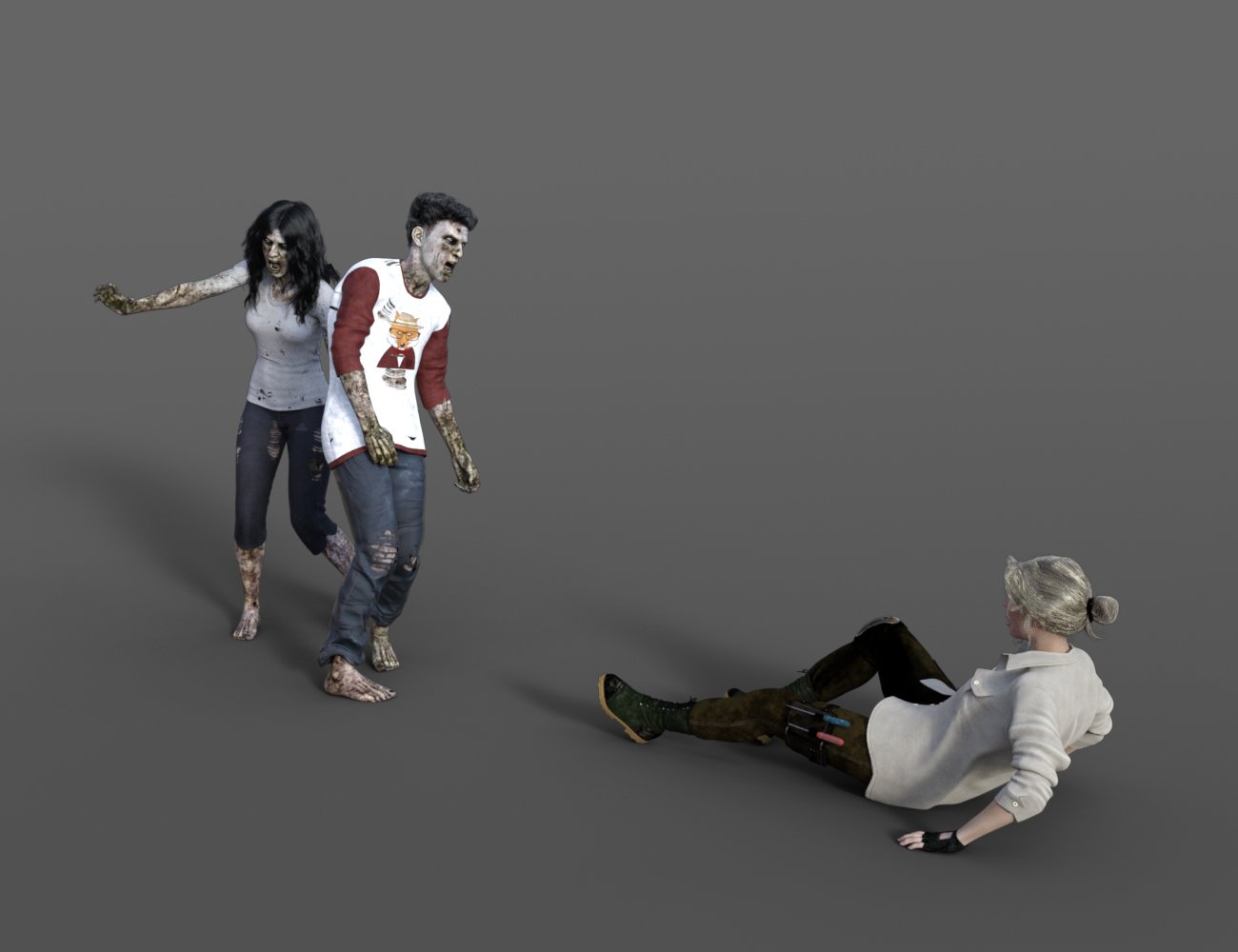 Zombie and Survivor Poses and Props by: ThreeDigital, 3D Models by Daz 3D