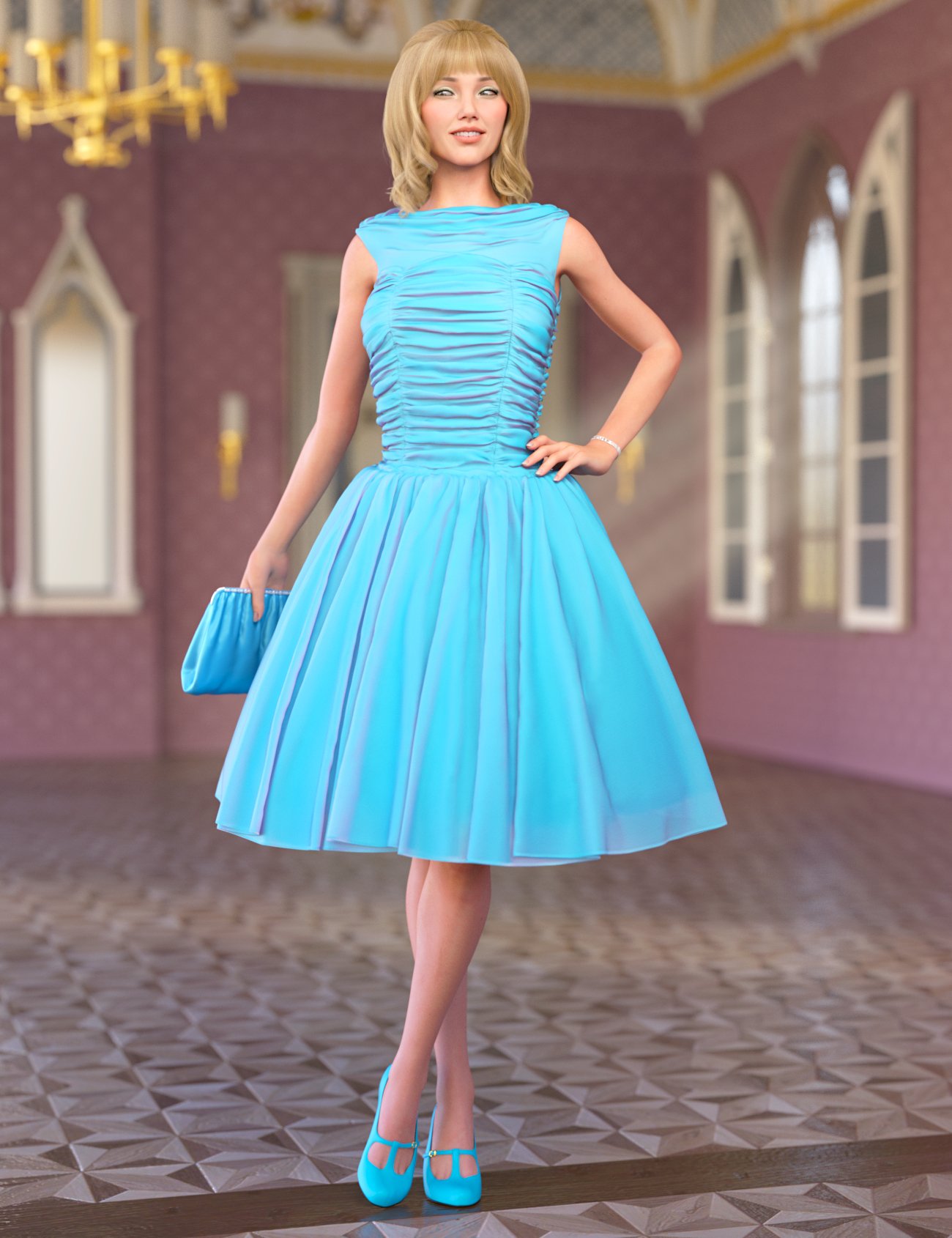dForce 50s Prom Dress for Genesis 8 and 8.1 Females by: Toyen, 3D Models by Daz 3D