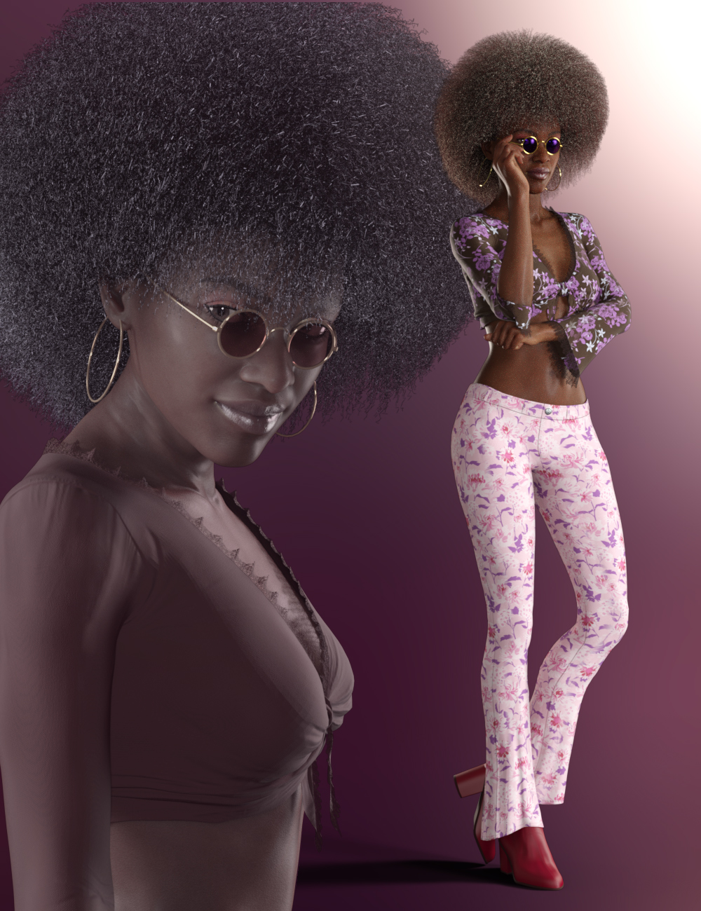 Groovy Lady dForce Hair and Clothing for Genesis 8 and 8.1 Female by: WillDupre, 3D Models by Daz 3D