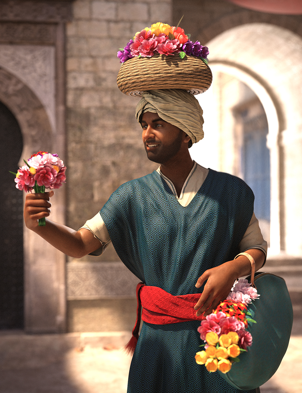 dForce Moroccan Flower Seller Outfit for Genesis 8 Males by: Meshitup, 3D Models by Daz 3D