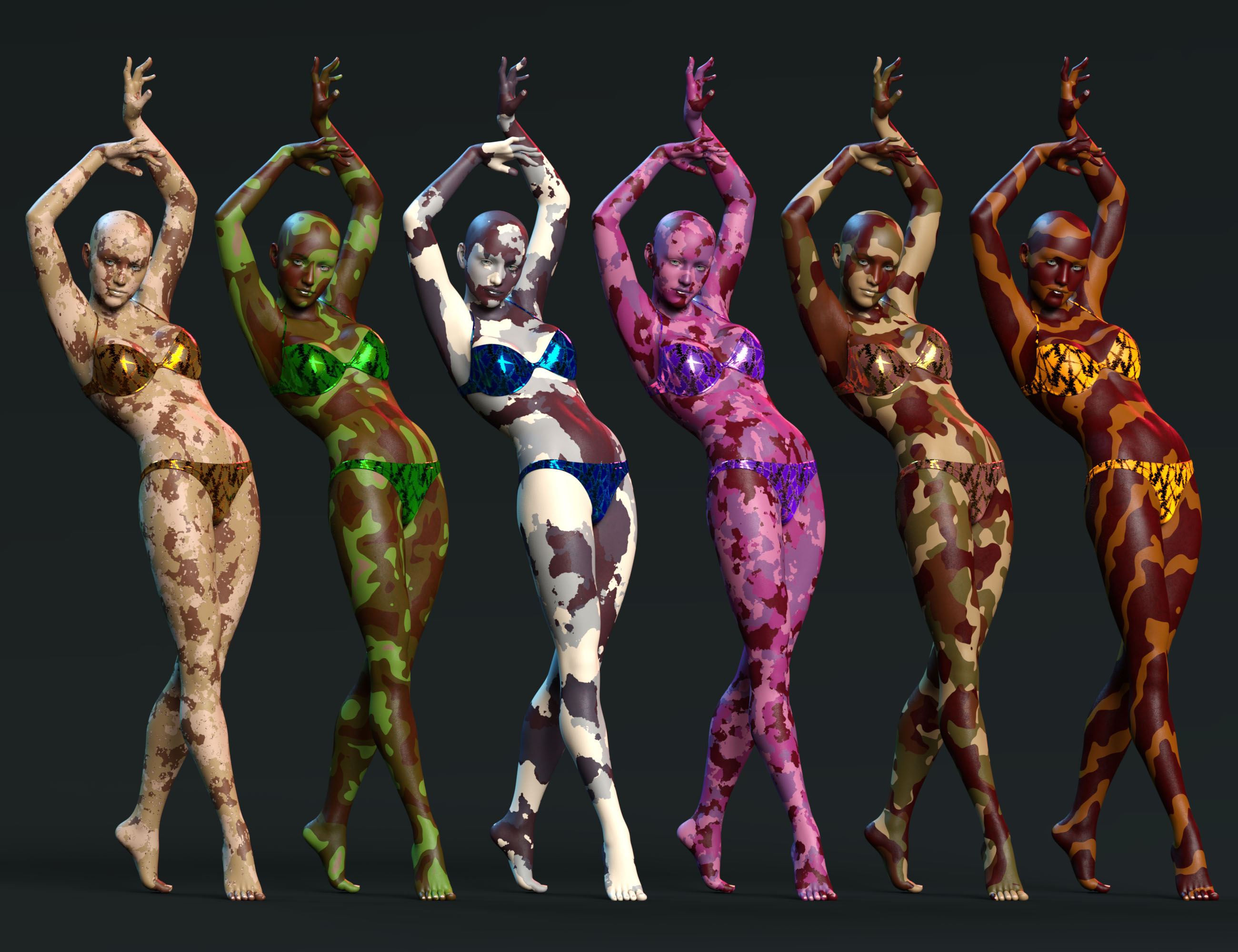 Body Wraps - Camouflage for Genesis 8 and 8.1 Females by: Denki Gaka, 3D Models by Daz 3D