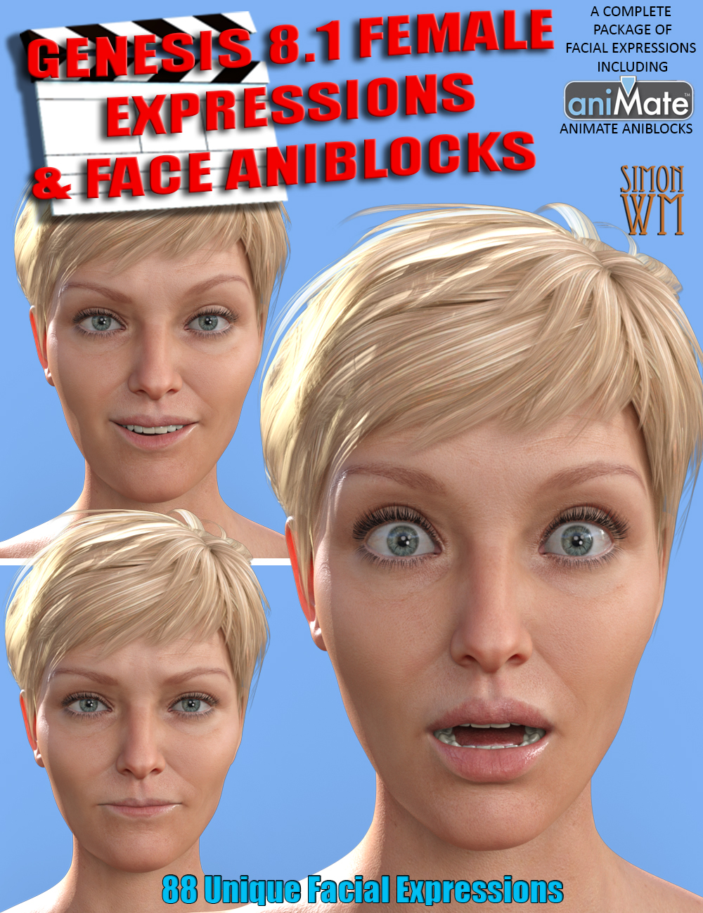 Expressions and Face aniBlocks for Genesis 8.1 Females by: SimonWM, 3D Models by Daz 3D