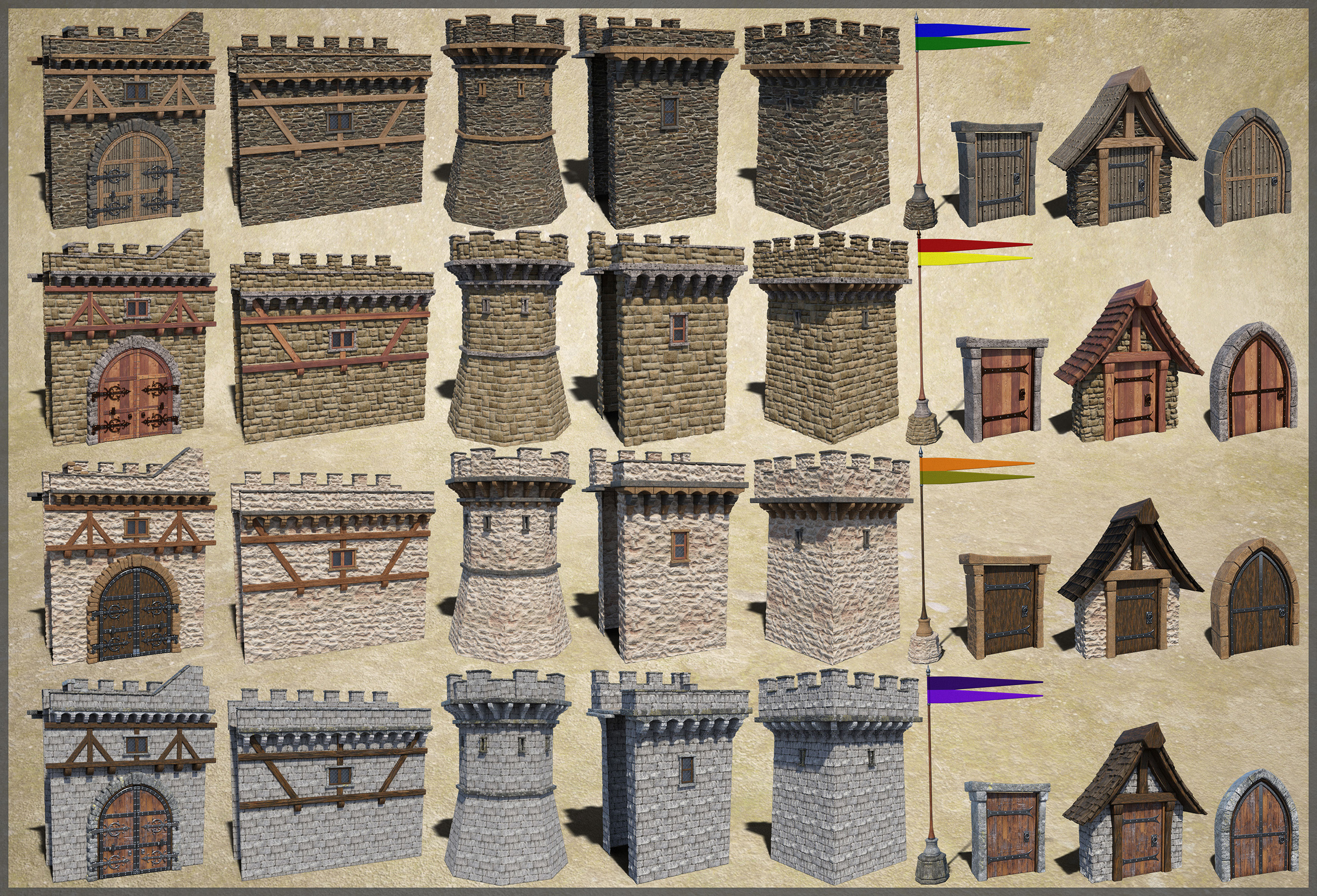 Medieval Village Walls Construction Set by: The Alchemist, 3D Models by Daz 3D