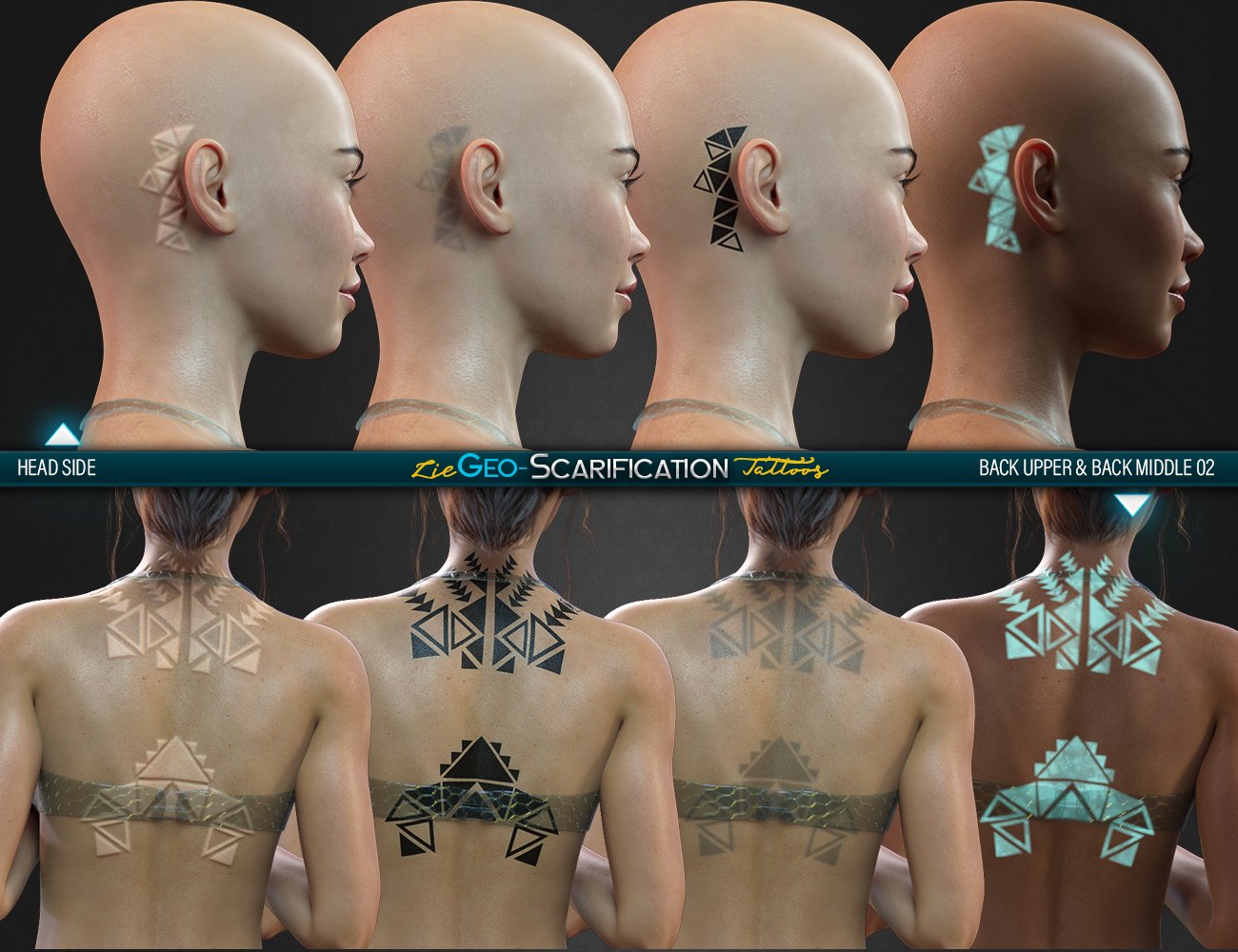 LIE Geo Body Scarification Tattoos for Genesis 8 Female by: FenixPhoenixEsid, 3D Models by Daz 3D