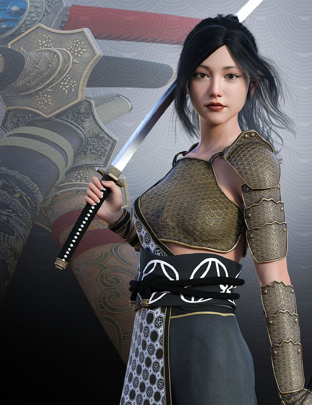 Wandering Samurai Katana and Poses for Genesis 8 Females by: Cichy3DZai by Design, 3D Models by Daz 3D