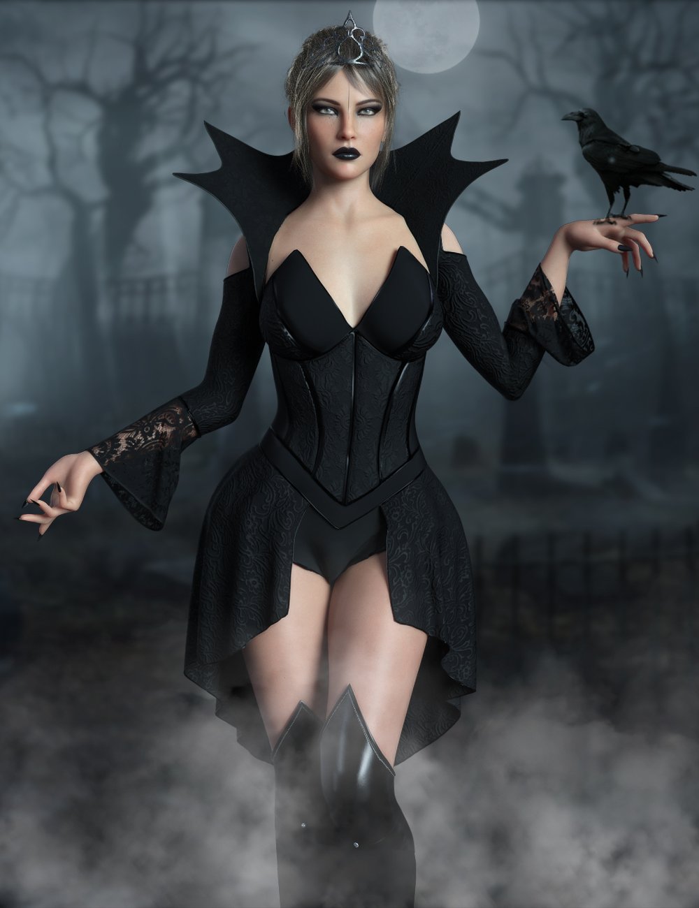 dForce Dark Princess Outfit Set for Genesis 8 and 8.1 Females by: Mytilus3dLab, 3D Models by Daz 3D