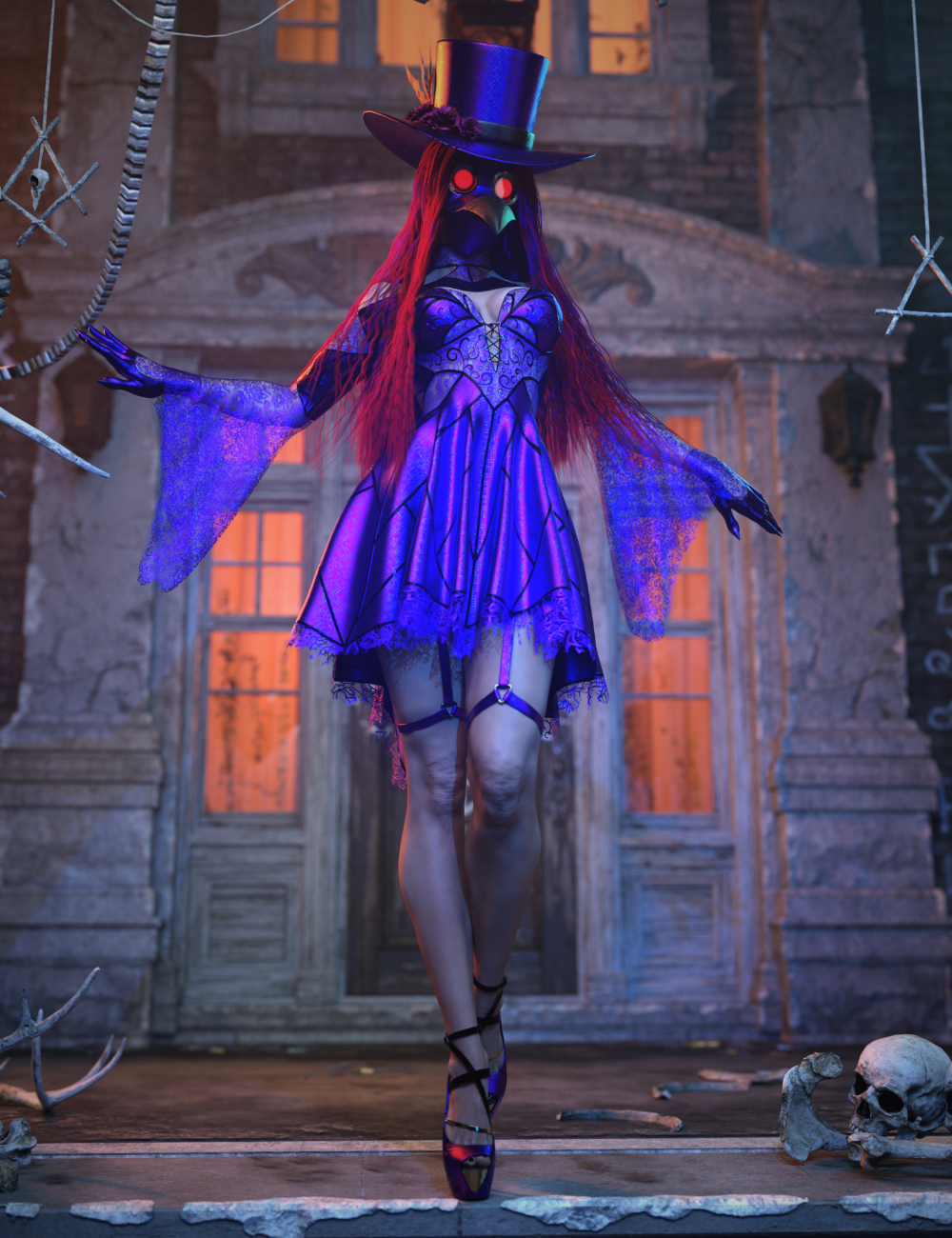 dForce Dark Plague Outfit for Genesis 8 and 8.1 Females by: HM, 3D Models by Daz 3D
