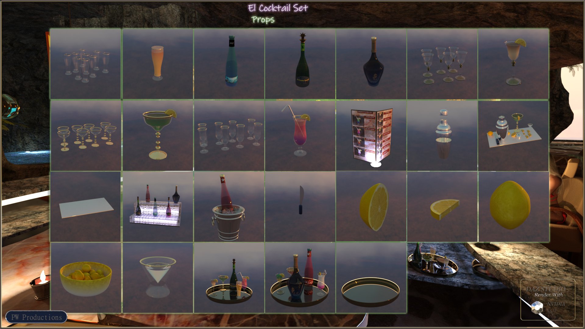 PW El Cocktail set PW El Cocktail set by: PW Productions, 3D Models by Daz 3D