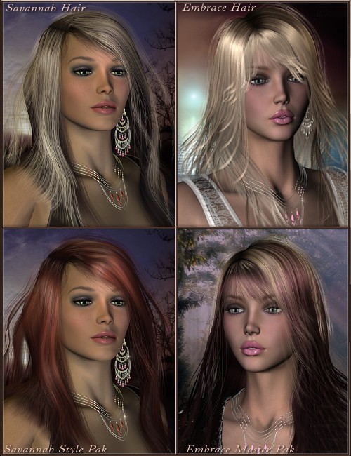 Savannah and Embrace Mega Hair Pak by: Magix 101, 3D Models by Daz 3D