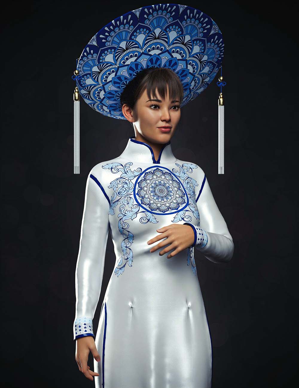dForce Clara Vietnamese Princess Outfit For Genesis 8 and Genesis 8.1 Females by: Beautyworks, 3D Models by Daz 3D
