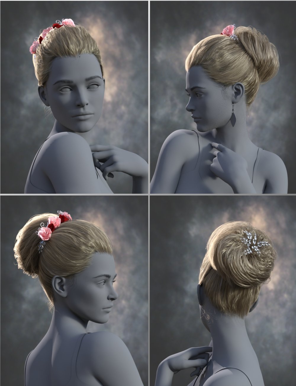 Rose Noel Updo for Genesis 8 and 8.1 Females by: Neftis3D, 3D Models by Daz 3D