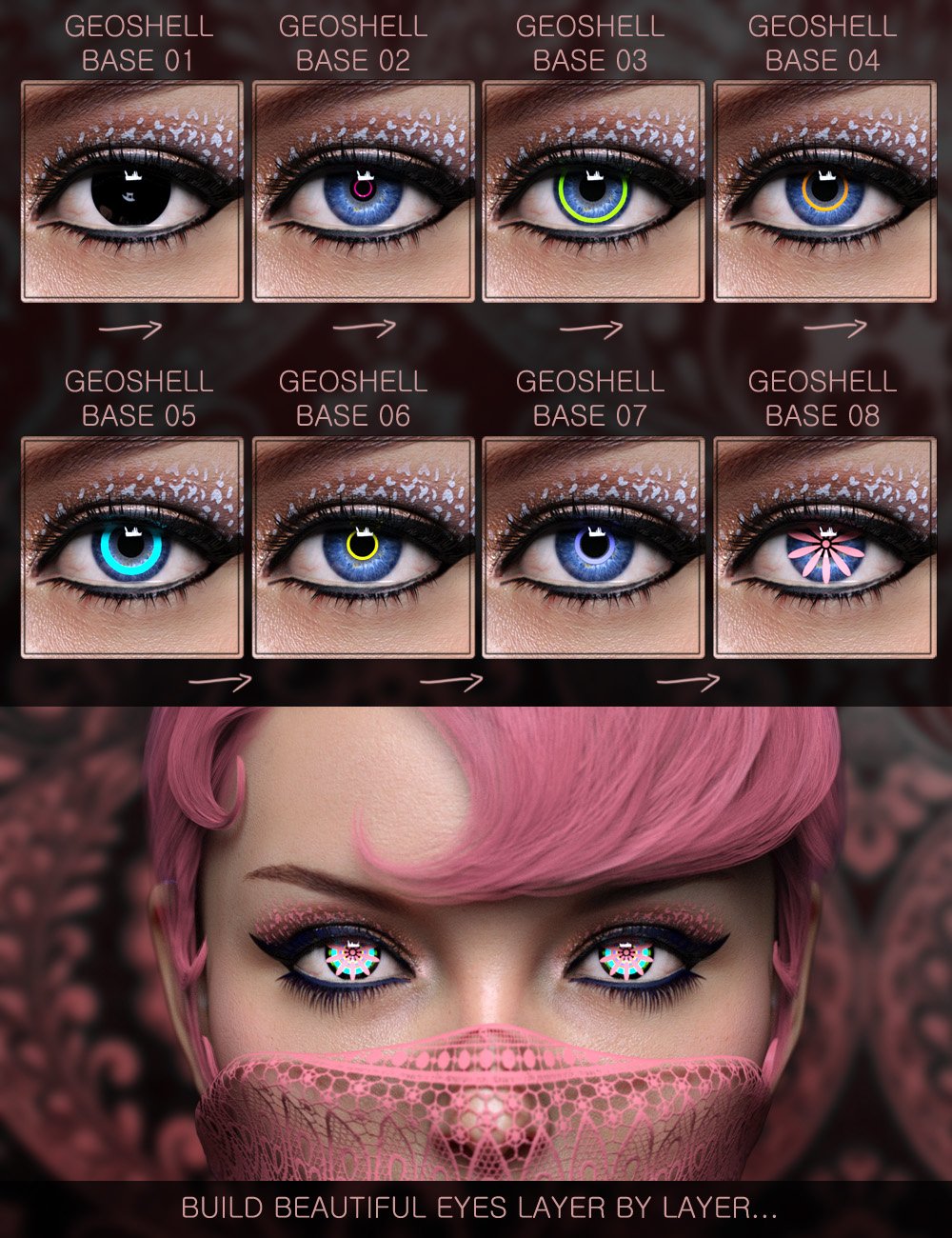 Flower Power Eye Builder Merchant Resource for Genesis 8.1 Females by: ForbiddenWhispers, 3D Models by Daz 3D