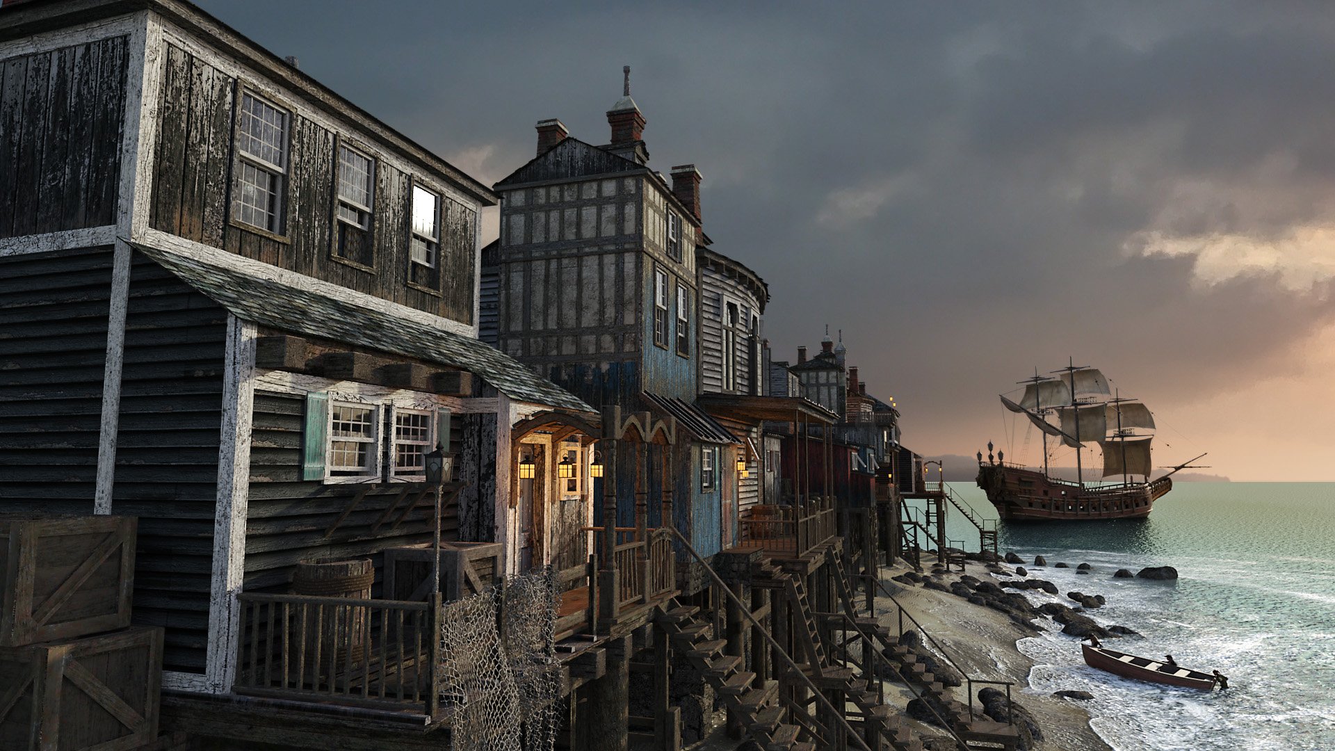 Pirate Shipping Village - Dock Houses | Daz 3D