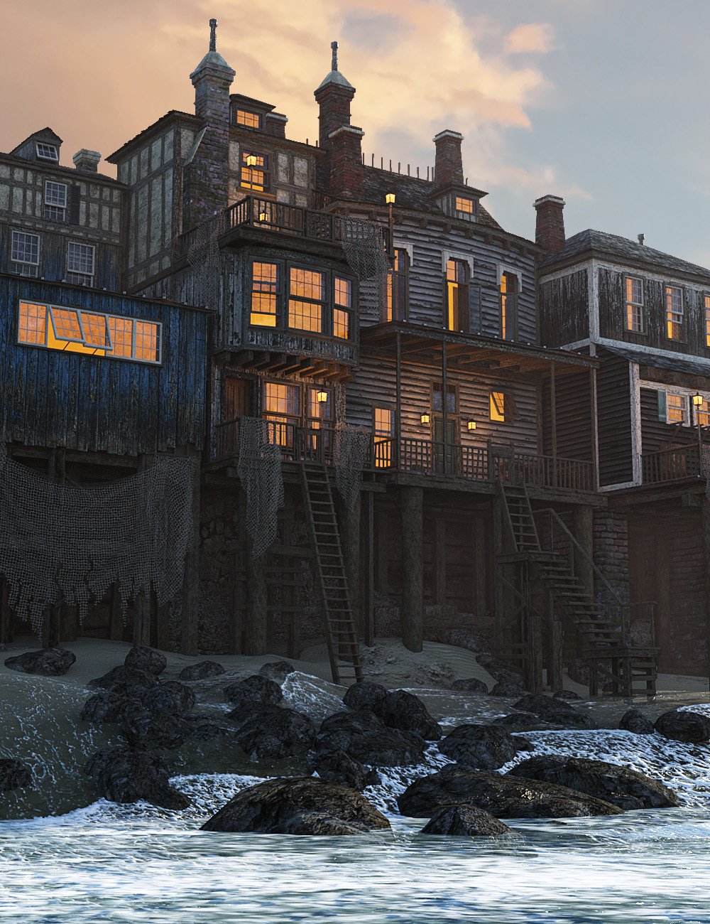 Pirate Shipping Village - Dock Houses | Daz 3D