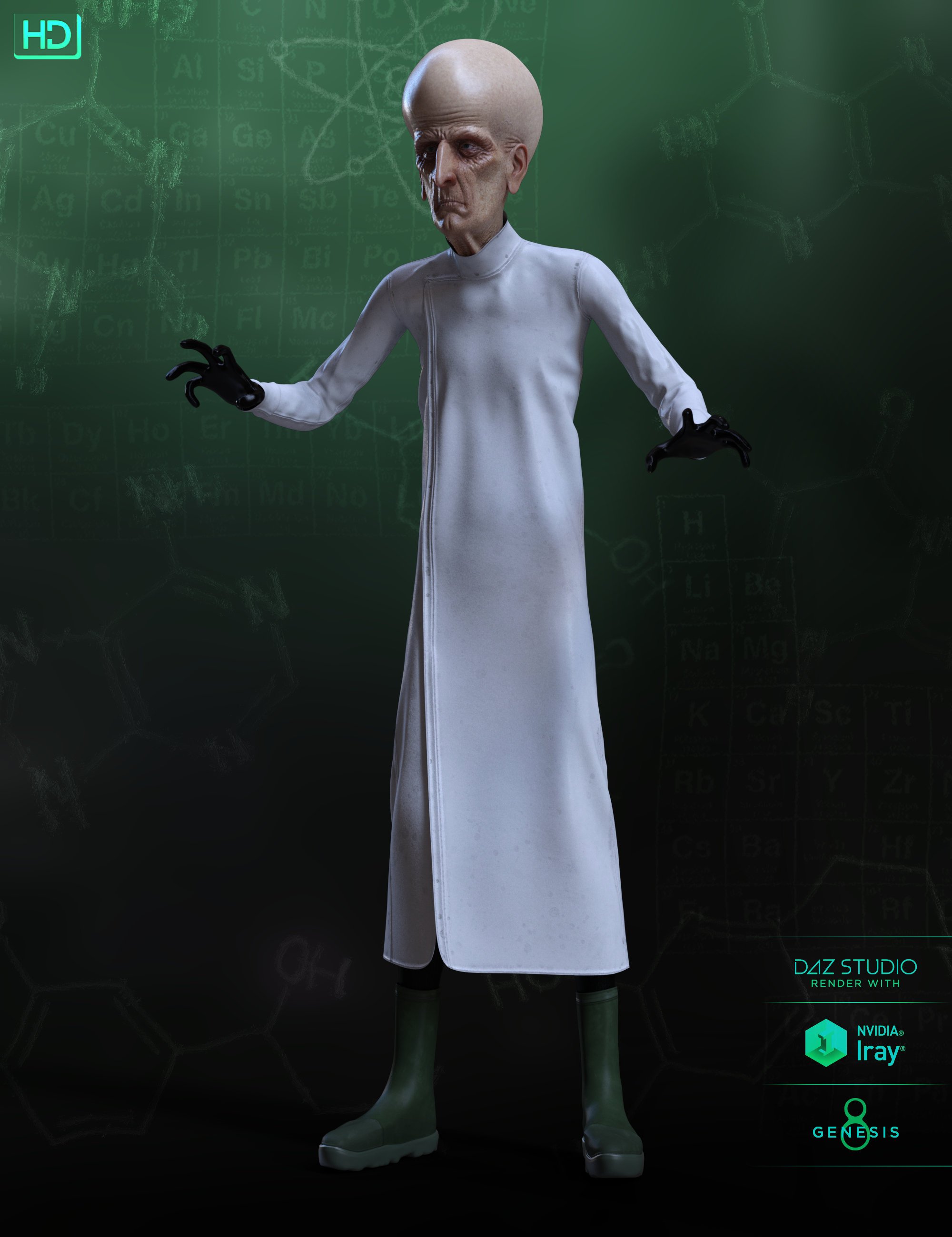 Mad Scientist HD for Genesis 8 Male by: Mechasar, 3D Models by Daz 3D