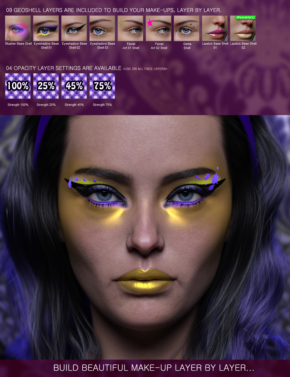I Love the 80's Inspired Geoshell Make-Up Builder Merchant Resource for Genesis 8.1 Females by: ForbiddenWhisperschevybabe25, 3D Models by Daz 3D