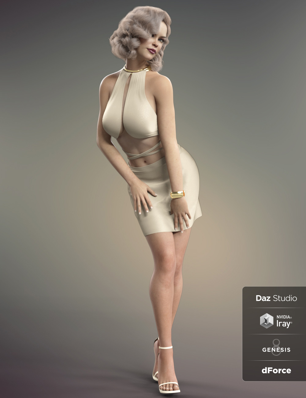 dForce Shining Star Outfit for Genesis 8 and 8.1 Females by: B-Rock, 3D Models by Daz 3D