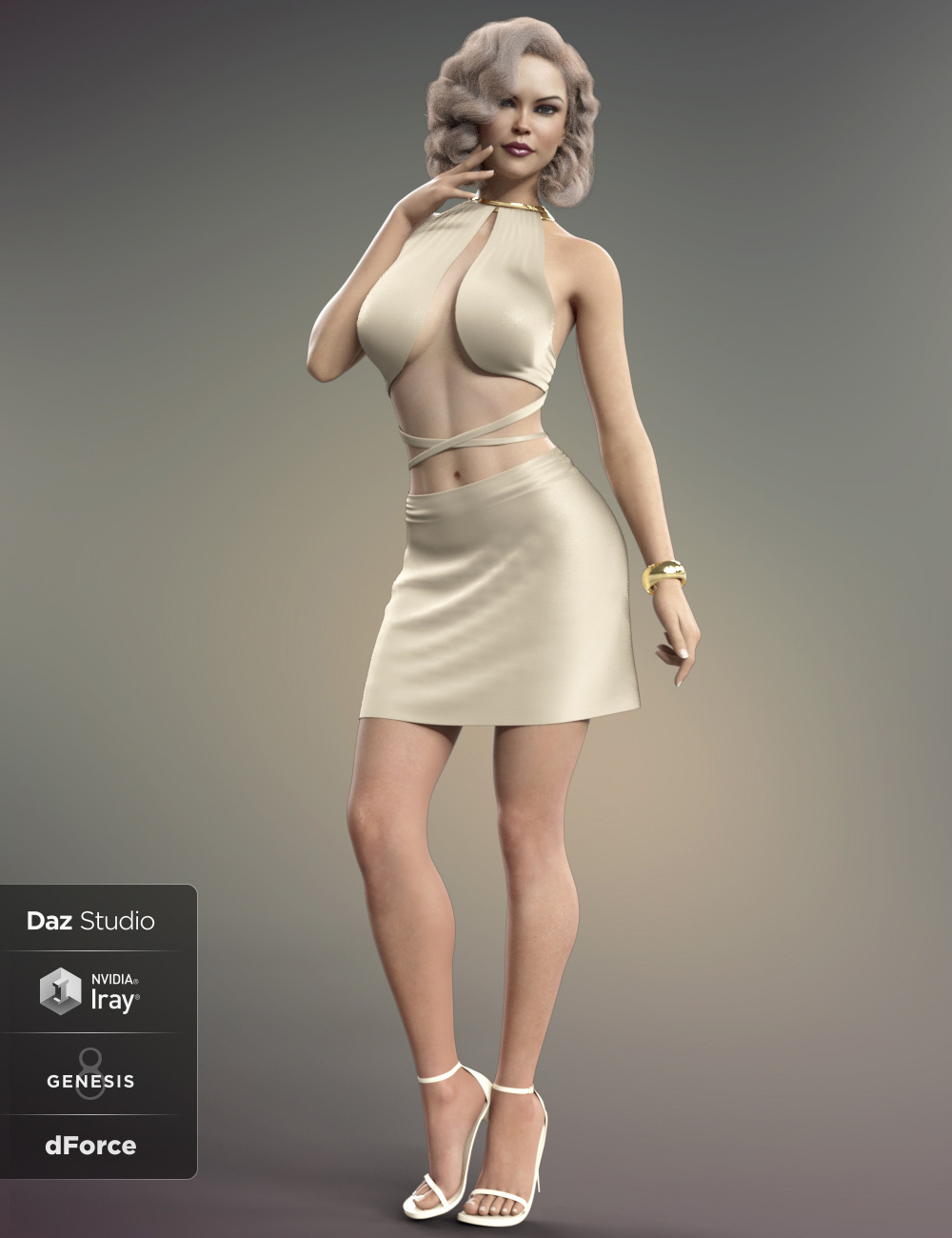 dForce Shining Star Outfit for Genesis 8 and 8.1 Females by: B-Rock, 3D Models by Daz 3D