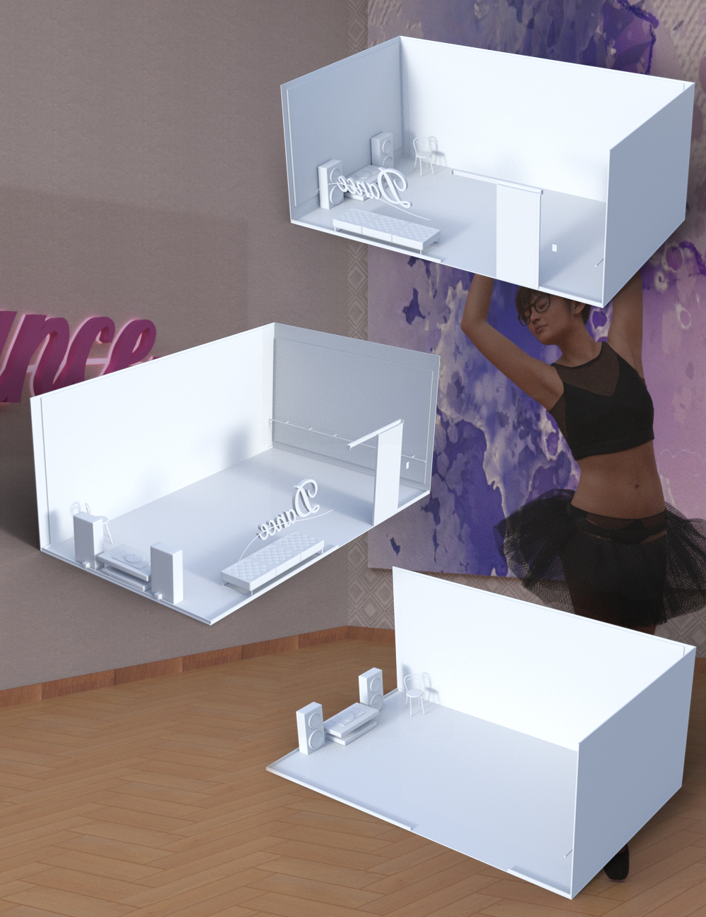Dance Room Studio, Props, and Poses for Genesis 3 and 8 Females by: Muscleman, 3D Models by Daz 3D