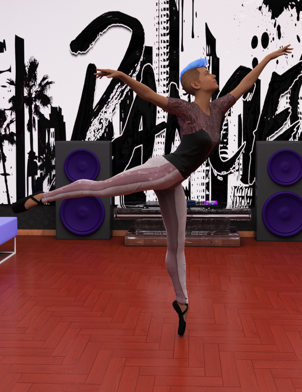Dance Room Studio, Props, and Poses for Genesis 3 and 8 Females by: Muscleman, 3D Models by Daz 3D