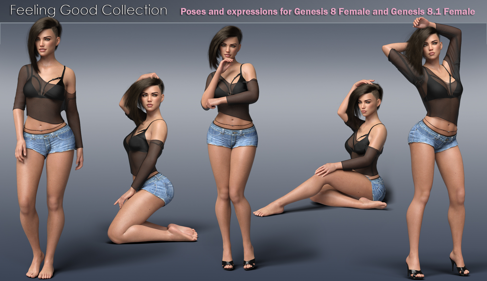 Feeling Good Poses and Expressions for Genesis 8 and 8.1 Female by: P3Design, 3D Models by Daz 3D