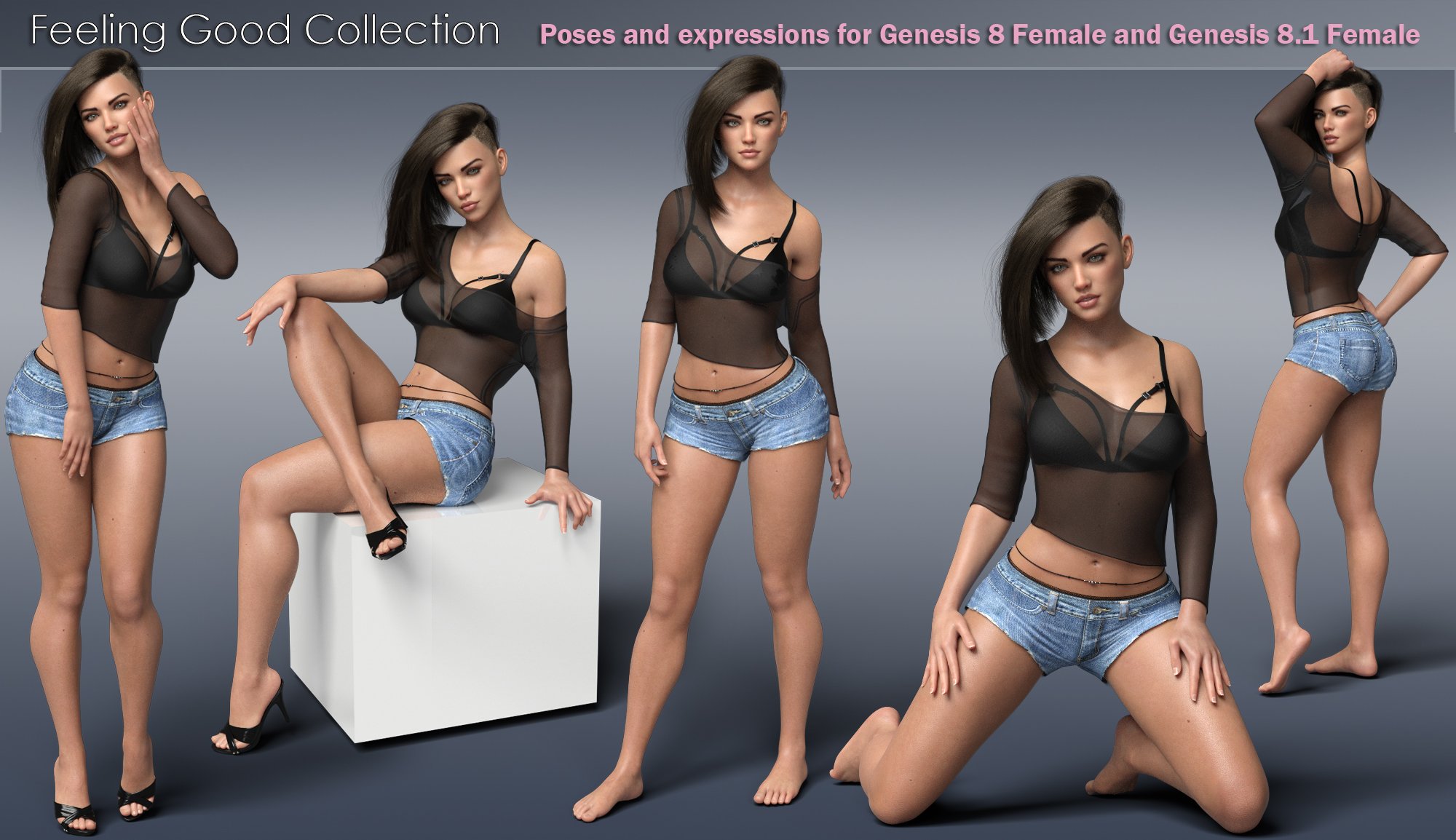 Feeling Good Poses and Expressions for Genesis 8 and 8.1 Female by: P3Design, 3D Models by Daz 3D