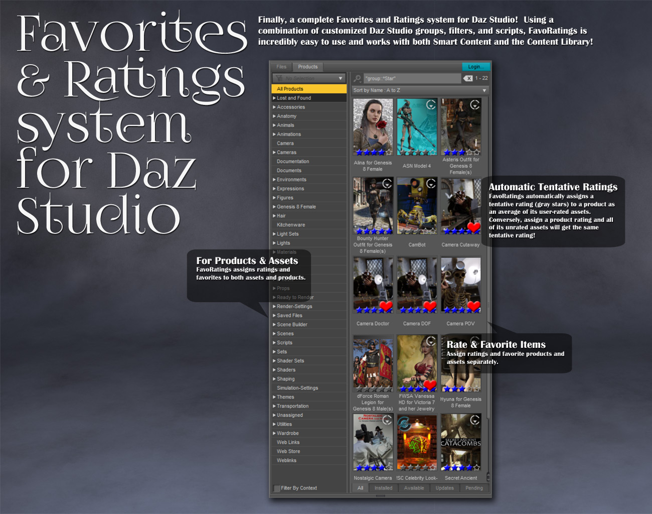 FavoRatings (Favorites and Ratings System) by: RiverSoft Art, 3D Models by Daz 3D