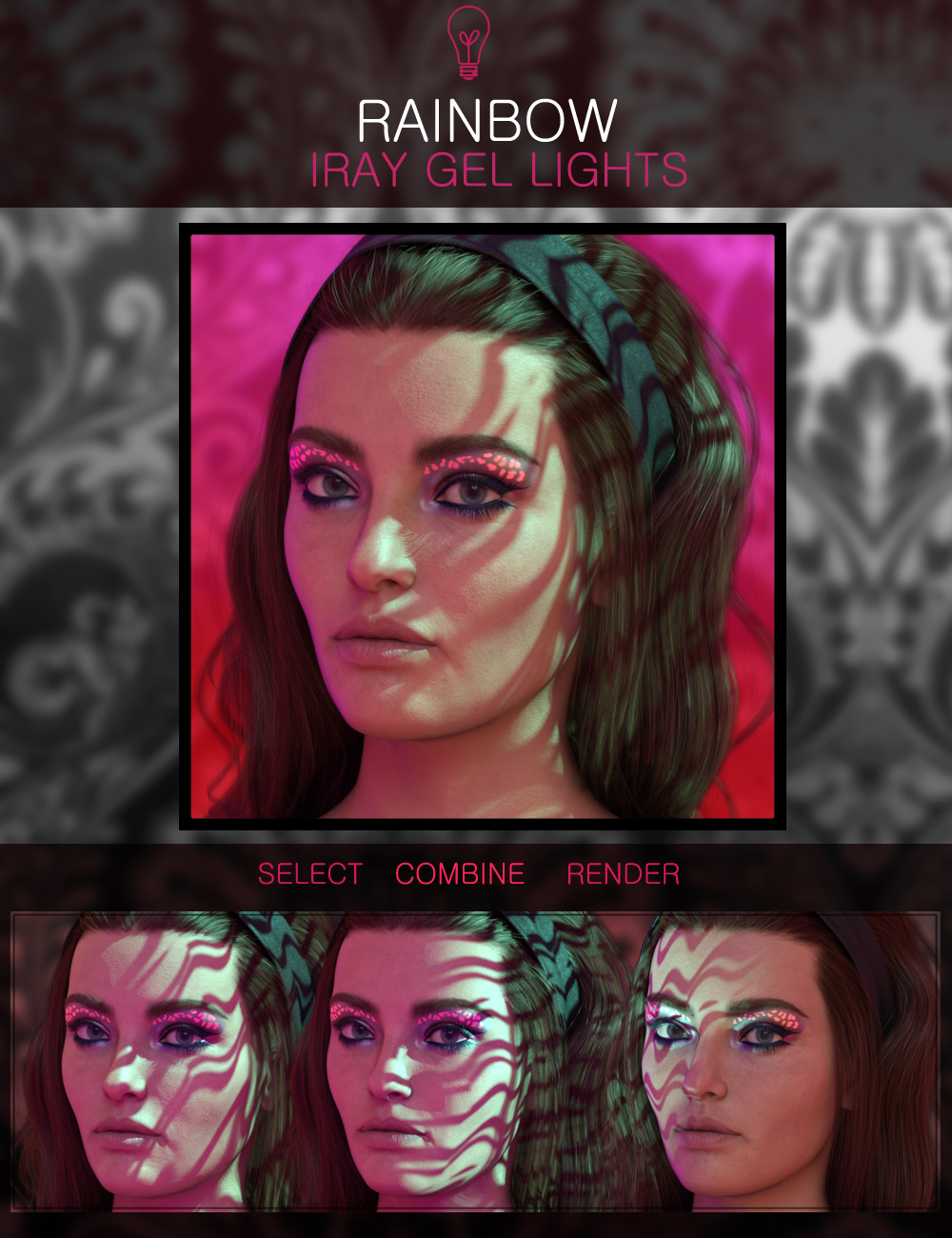 Rainbow Gel Portrait Lighting for Iray Rainbow Gel Portrait Lighting for Iray by: ForbiddenWhispers, 3D Models by Daz 3D