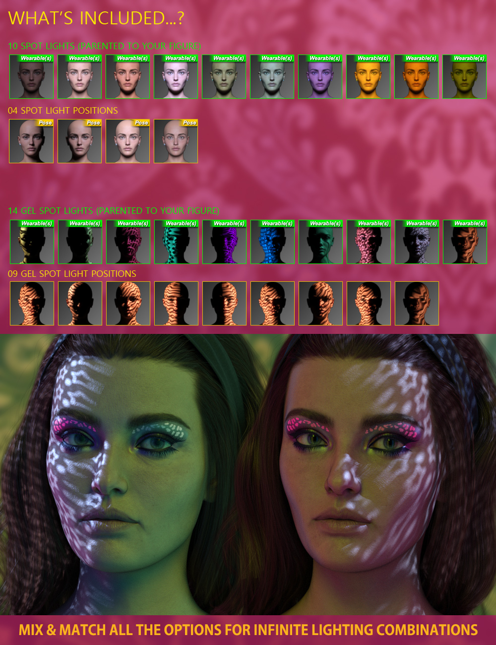 Rainbow Gel Portrait Lighting for Iray by: ForbiddenWhispers, 3D Models by Daz 3D