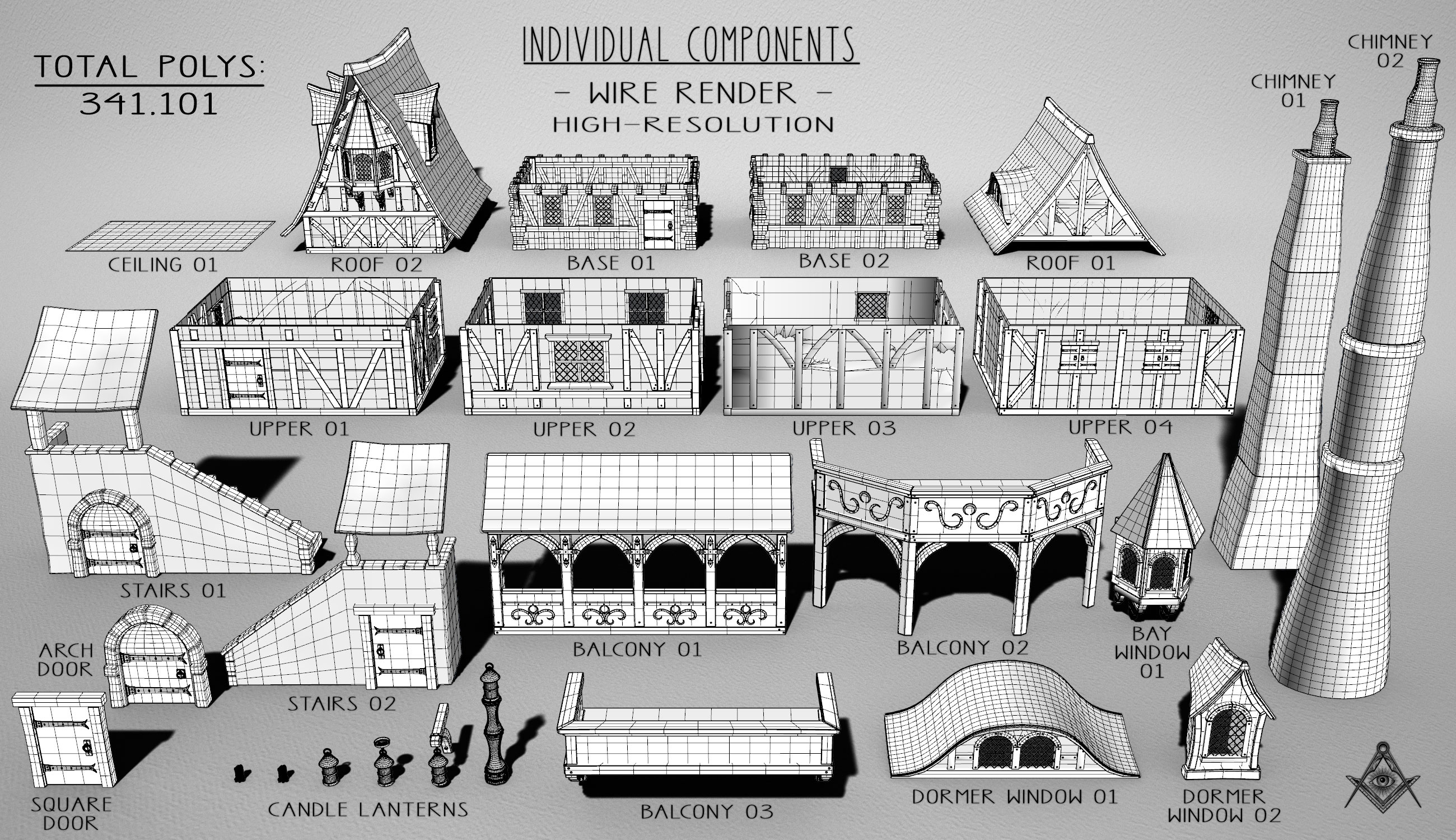 Medieval Village Houses Construction Set by: The Alchemist, 3D Models by Daz 3D