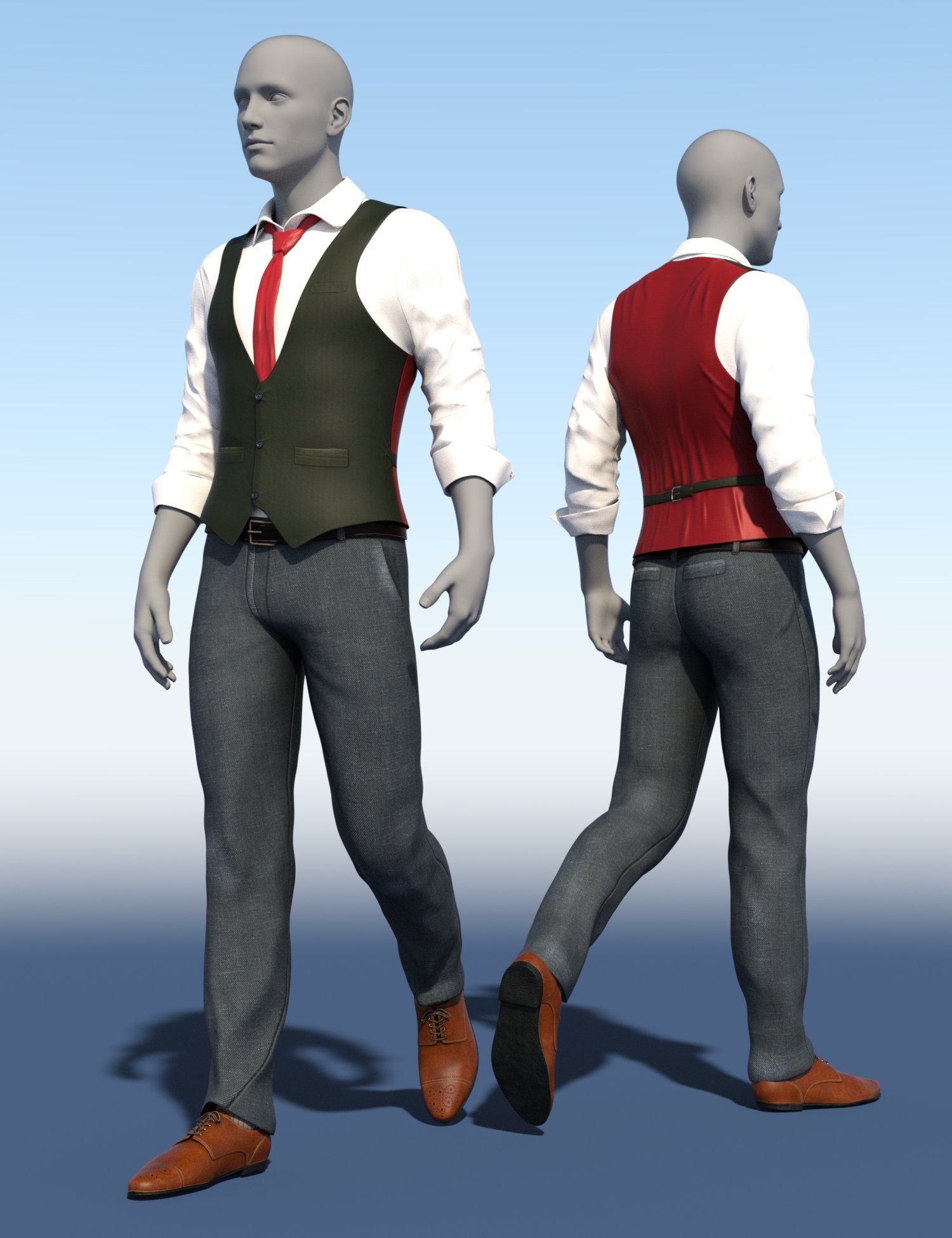 dForce Casual Vest Outfit for Genesis 8 Males by: Meshitup, 3D Models by Daz 3D