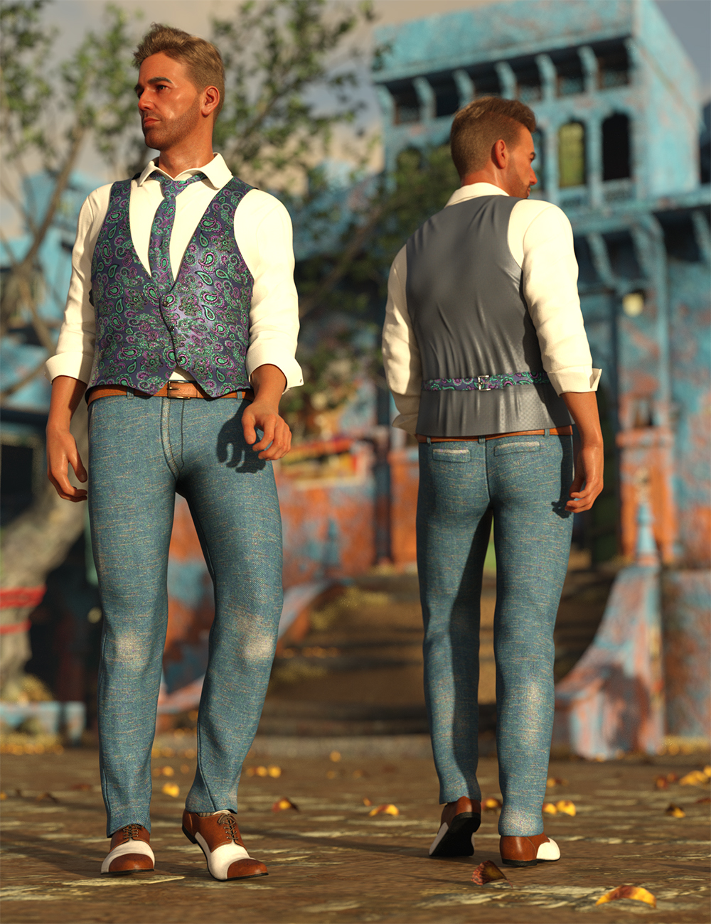 dForce Casual Vest Outfit for Genesis 8 Males by: Meshitup, 3D Models by Daz 3D