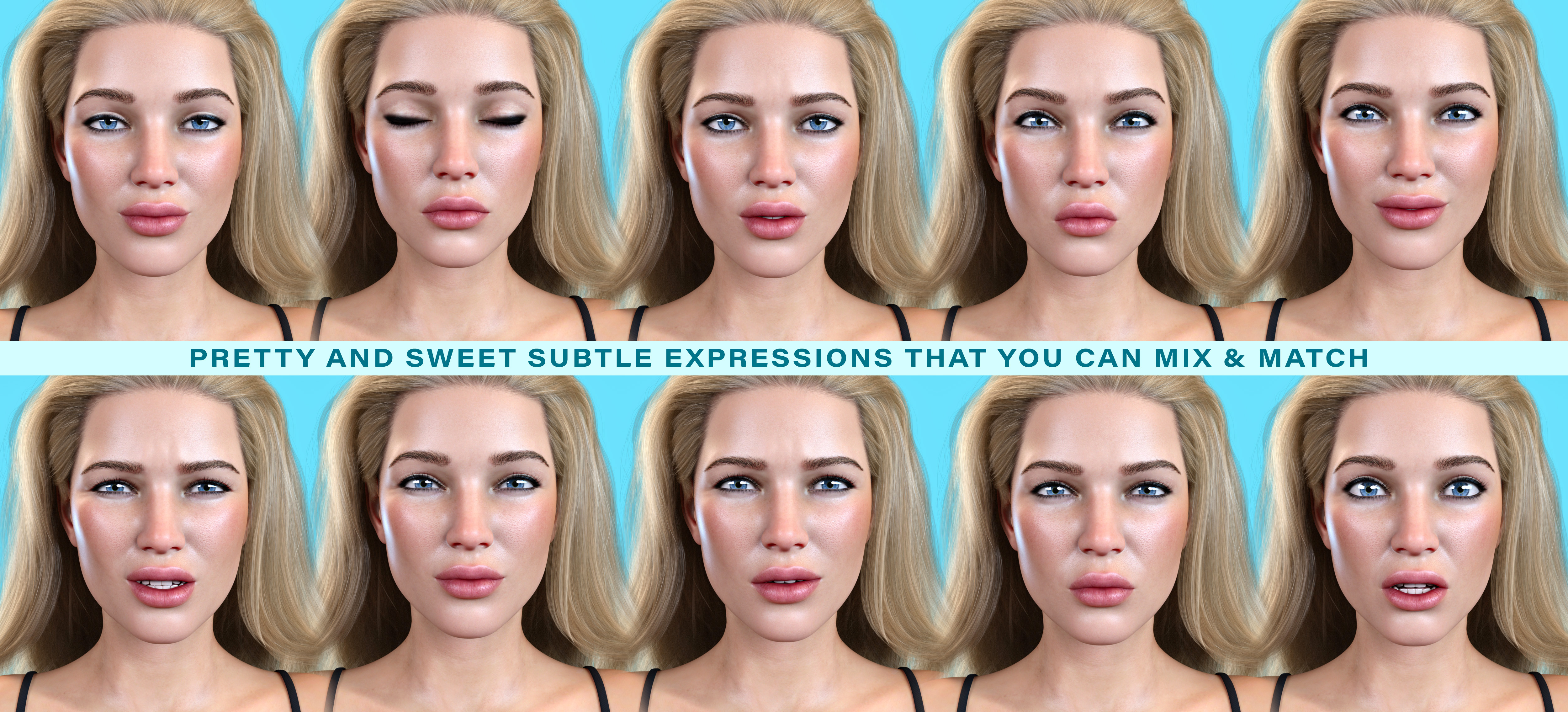 Z Subtle Beauty Mix and Match Expressions for Genesis 8.1 Female by: Zeddicuss, 3D Models by Daz 3D