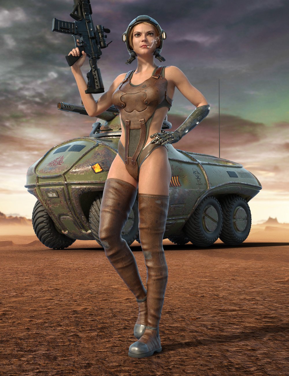 Apocalyptic Army Girl Outfit and Hair for Genesis 8 Females by: midnight_stories, 3D Models by Daz 3D