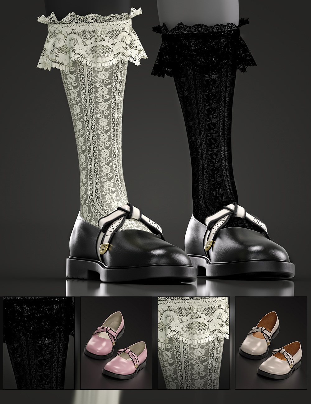 Rainy Koo Socks and Shoes for Genesis 8 and 8.1 Females by: Green Finger, 3D Models by Daz 3D